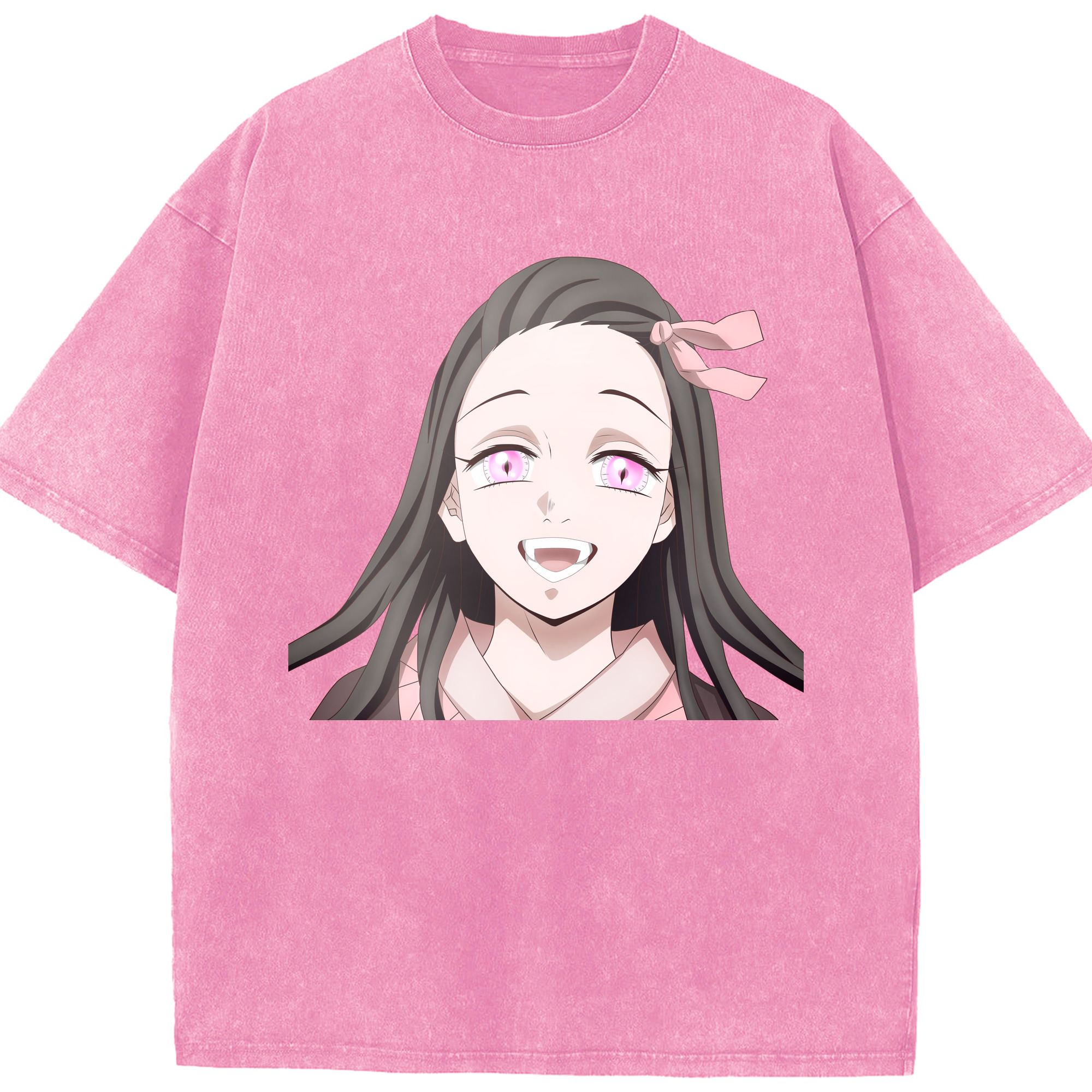 （画像用） 鬼滅の刃（きめつのやいば）竈門 禰󠄀豆子／かまど ねずこ Kamado Nezuko 綿100% ヴィンテージ風 半袖Tシャツ（フロントプリント）